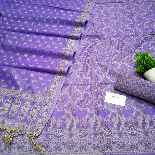 Mauve Resham Zari Cotton Silk Banarasi Suit