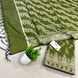 Mehendi Fan Flower Banarasi Silk Suit