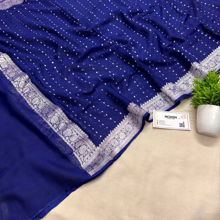 Navy Blue Chunri Georgette Silk Banarasi Dupatta