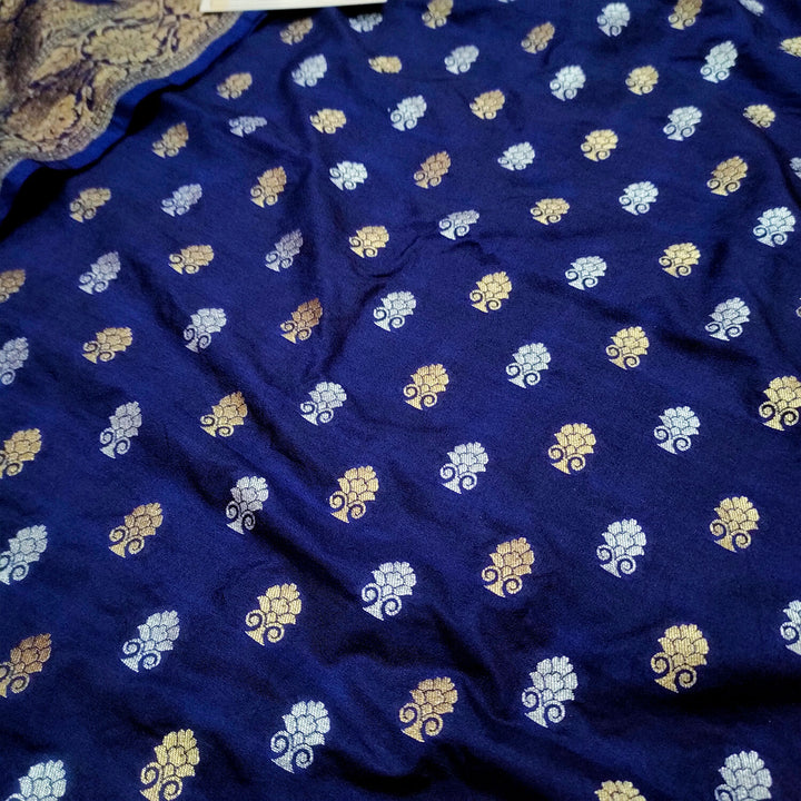 Navy Blue Sona Rupa Katan Silk Banarasi Suit