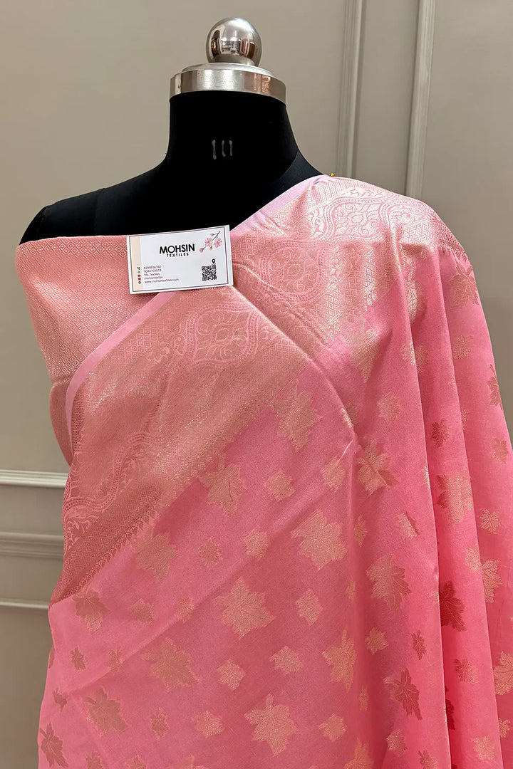 Peach Daab Buti Chanderi Silk Banarasi Saree