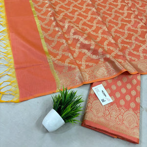 Peach Golden Zari Resham Silk Banarasi Suit