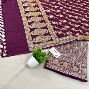 Purple Golden Zari Katan Silk Banarasi Suit