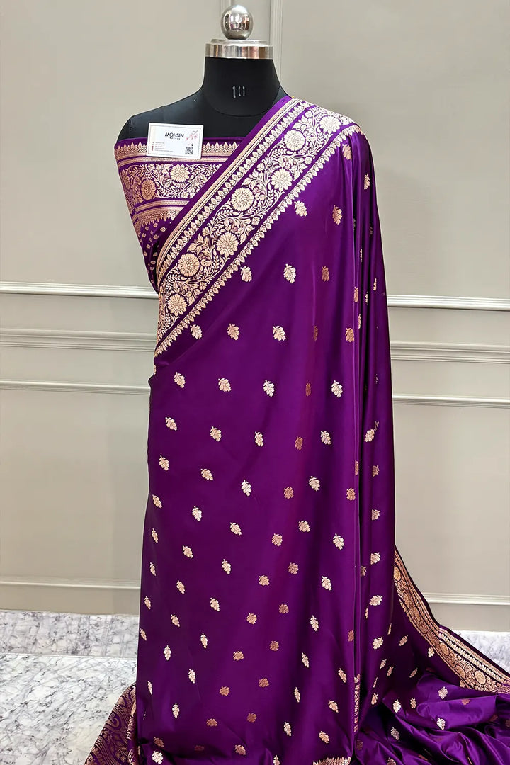 Purple Podina Buti Katan Silk Banarasi Saree