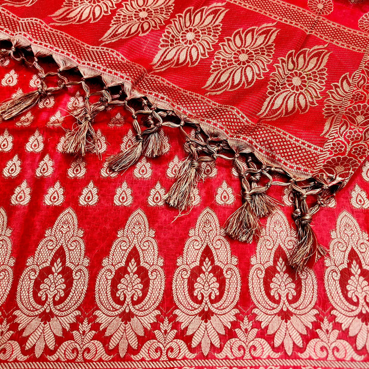 Red Agni Buti Cotton Silk Banarasi Suit