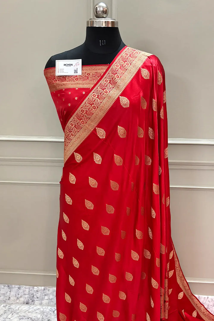 Red Badami Buta Katan Silk Banarasi Saree