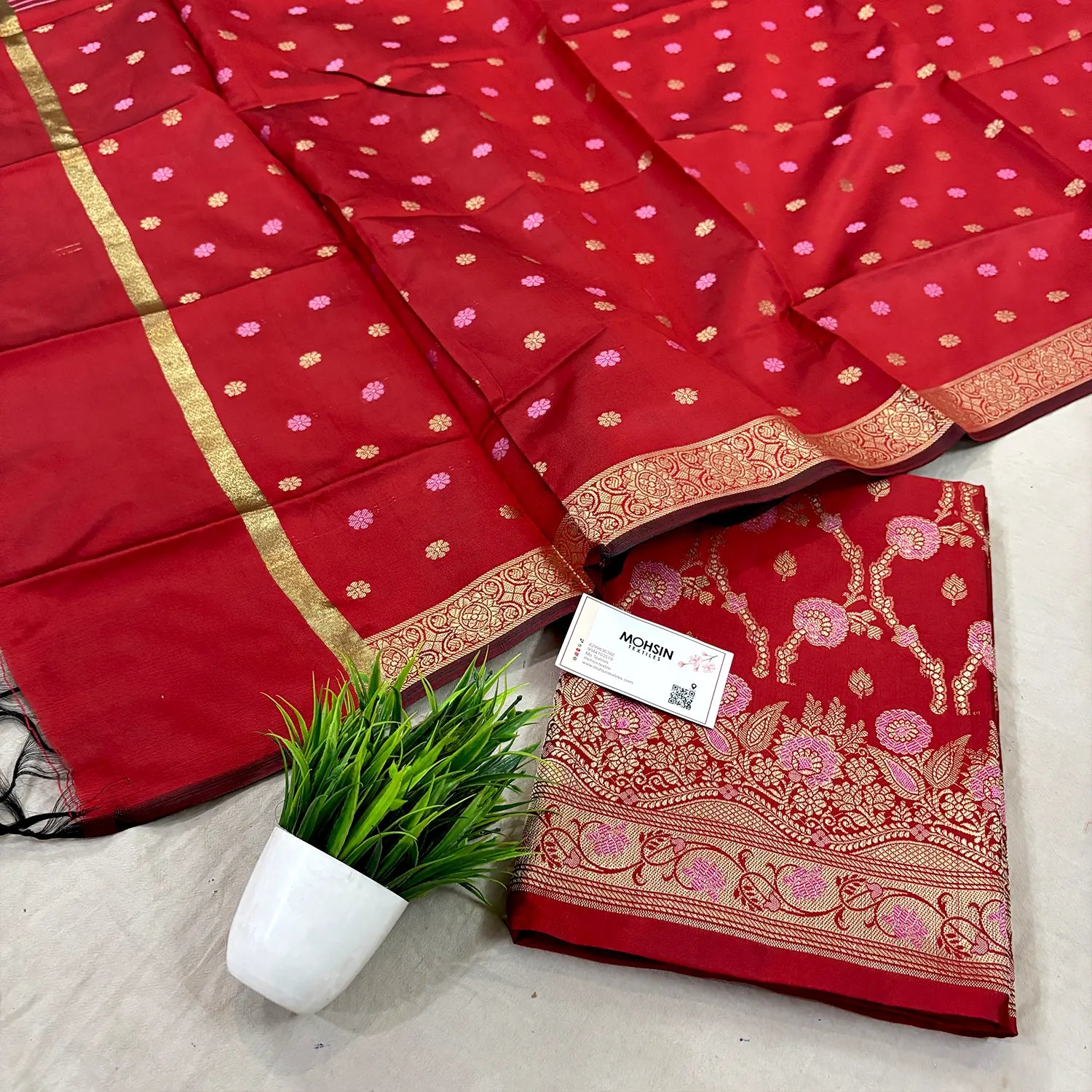 Red Golden Zari Satin Silk Banarasi Suit