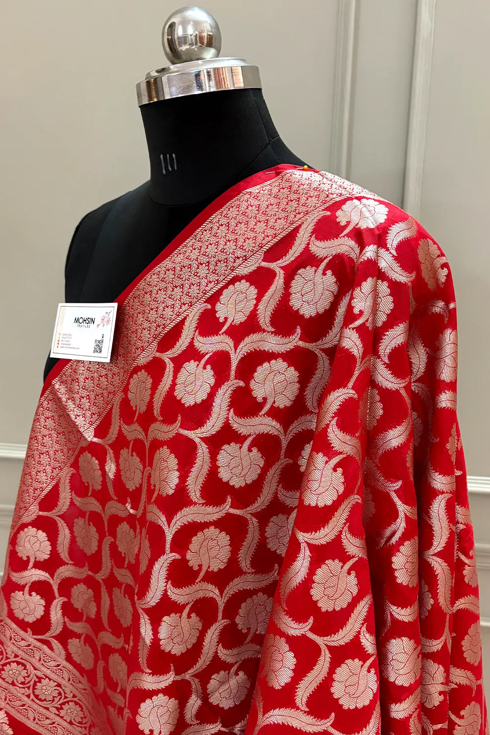 Red Patti Jaal Katan Silk Banarasi Dupatta