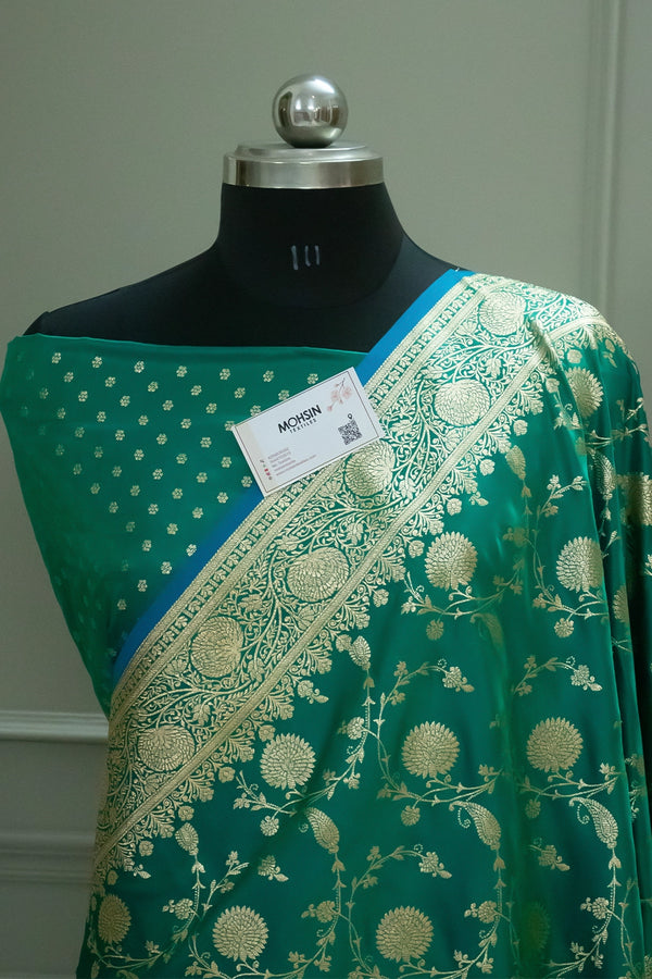 Sea Green Morni Jaal Katan Silk Banarasi Saree