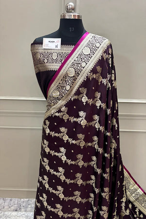 Wine Papakipari Katan Silk Banarasi Saree