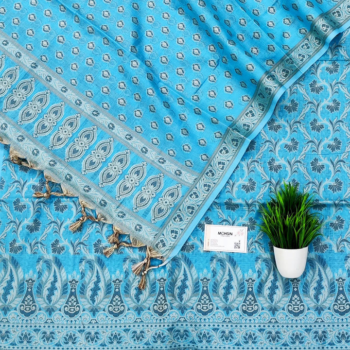 Firozi Surahi Jaal Cotton Silk Banarasi Suit