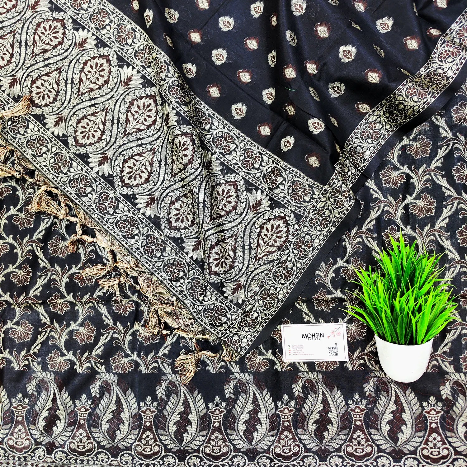 Black Surahi Jaal Cotton Silk Banarasi Suit