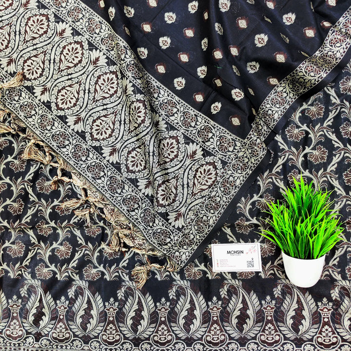 Black Surahi Jaal Cotton Silk Banarasi Suit