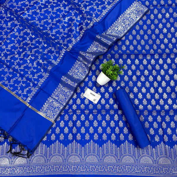 Royal Blue Frozen Tree Satin Silk Banarasi Suit