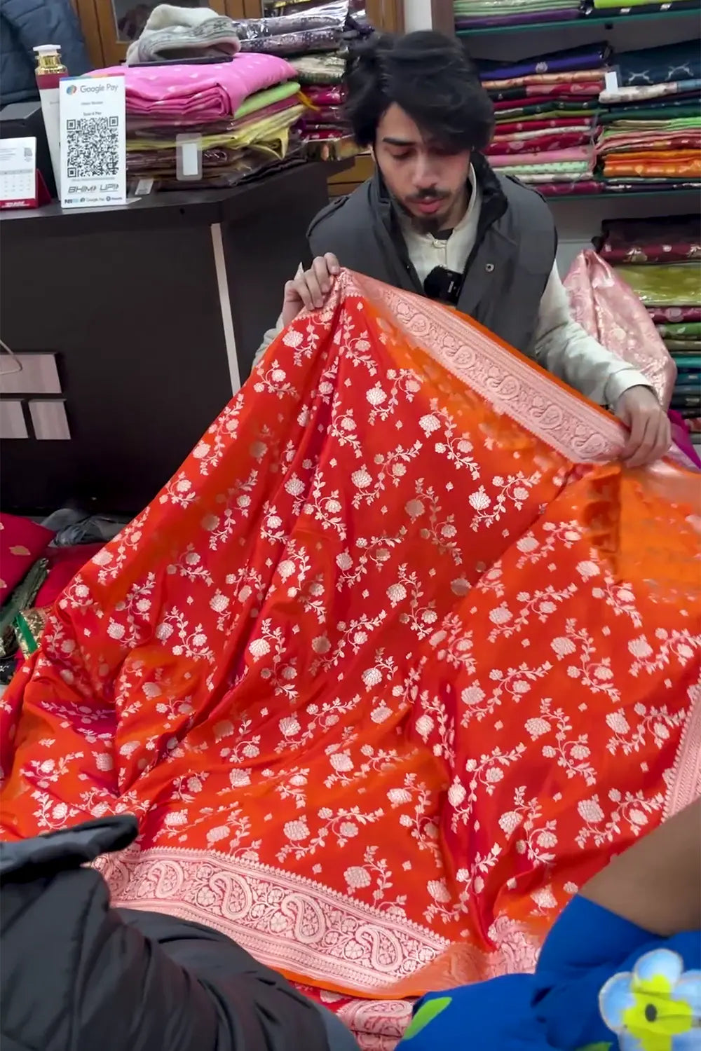 Orange Nafis Jaal Katan Silk Banarasi Saree