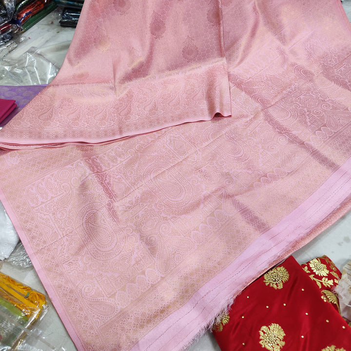 Baby Pink Golden Zari Soft Silk Banarasi Saree