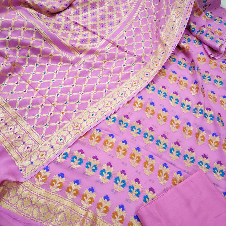 Baby Pink Handloom Meenakari Georgette Banarasi Suit