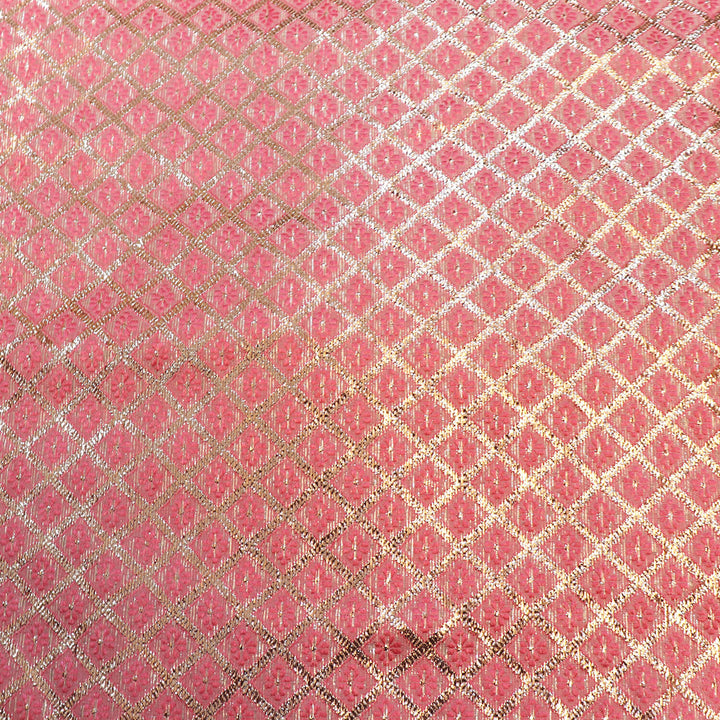 Baby Pink Lorex and Resham Weaved Shimmer Silk Fabric