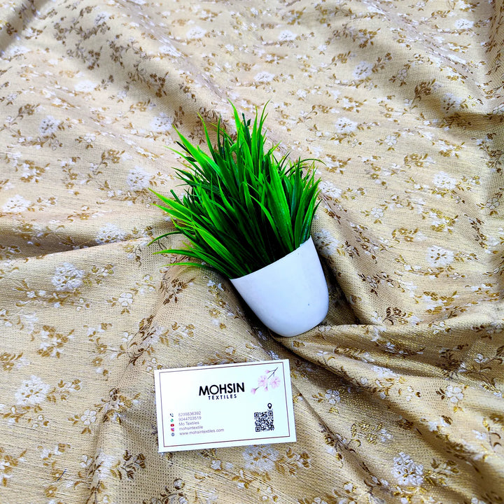 Beige Brocade Cotton Silk Banarasi Fabric