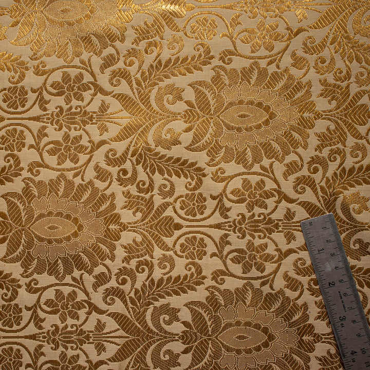 Beige Golden Zari Katan Brocade Silk Fabric