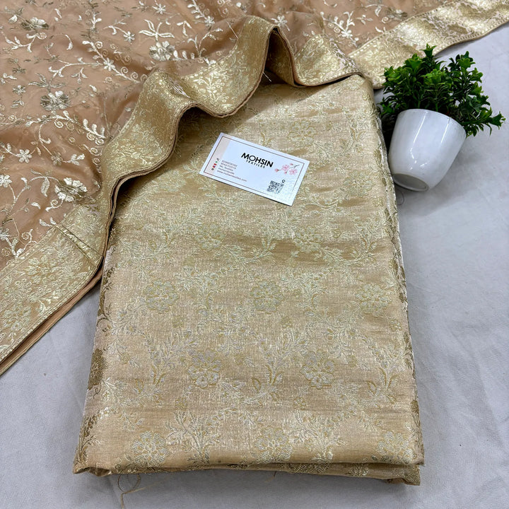 Beige Golden Zari Kimkhab Silk Banarasi Gharara