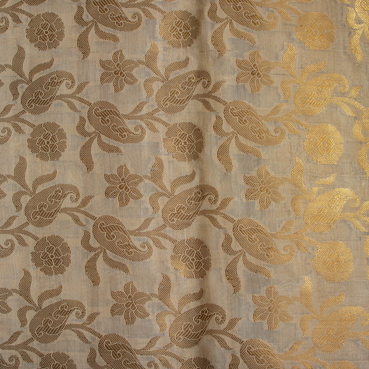Beige Zari Woven Banarasi Musrize Silk Fabric