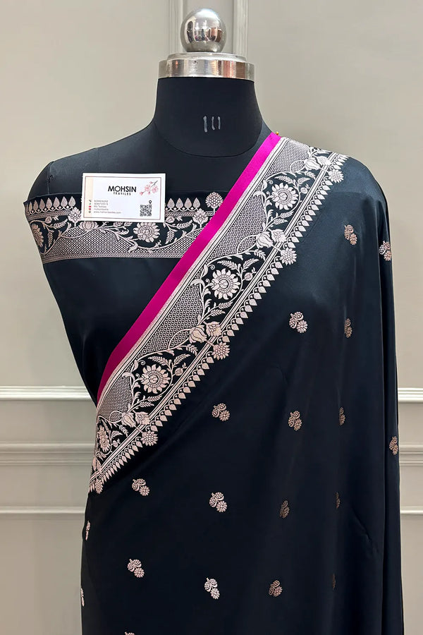 Black Babri Buti Katan Silk Banarasi Saree