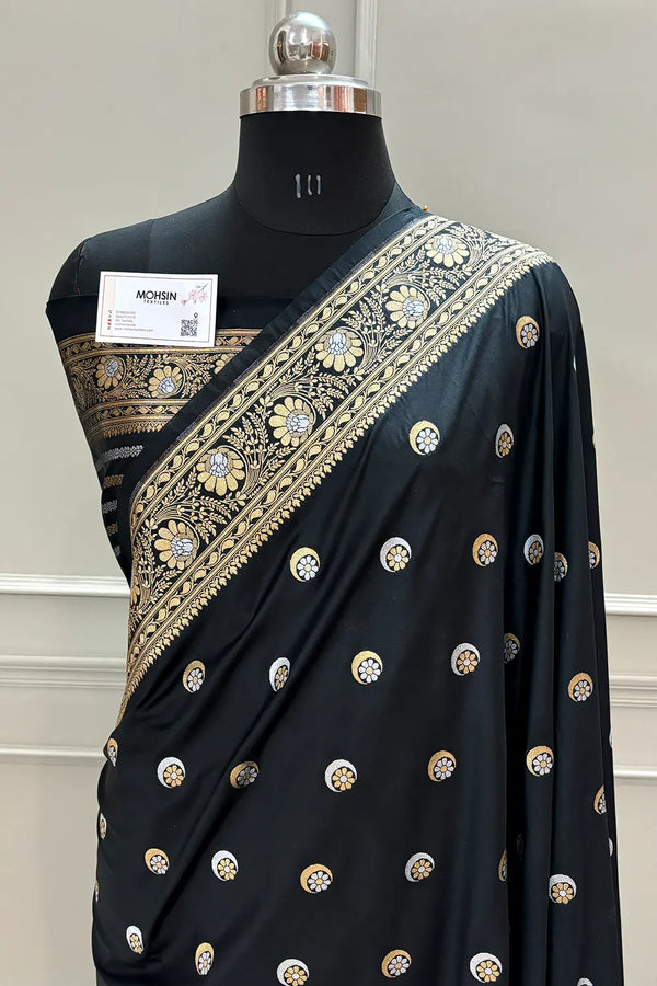 Black Chand Tara Katan Silk Banarasi Saree