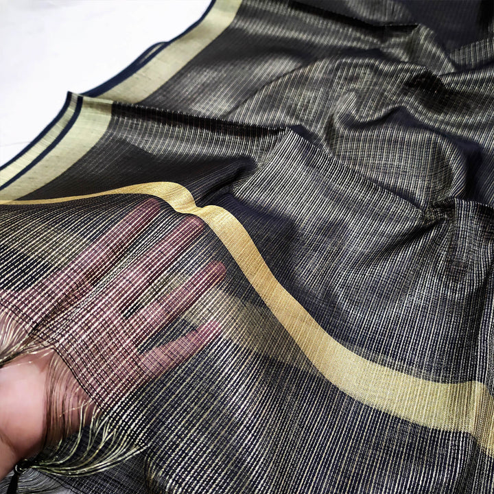 Black Gold Zari Line Tissue Silk Banarasi Dupatta