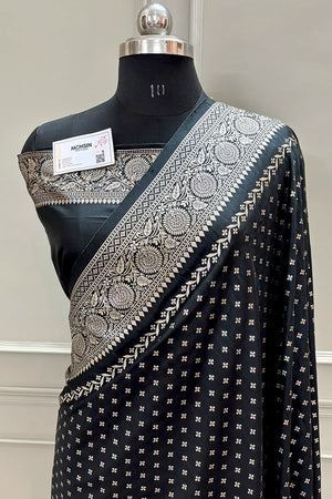 Black Golden Zari Silky Banarasi Saree