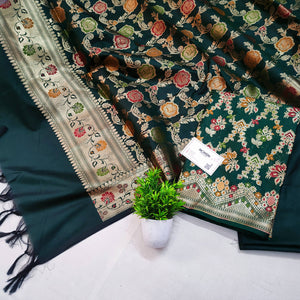 Bottle Green Meenakari Katan Silk Banarasi Suit