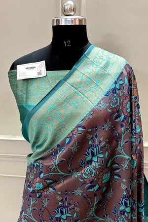 Coper and Teal Resham Zari Banarasi Silk Saree