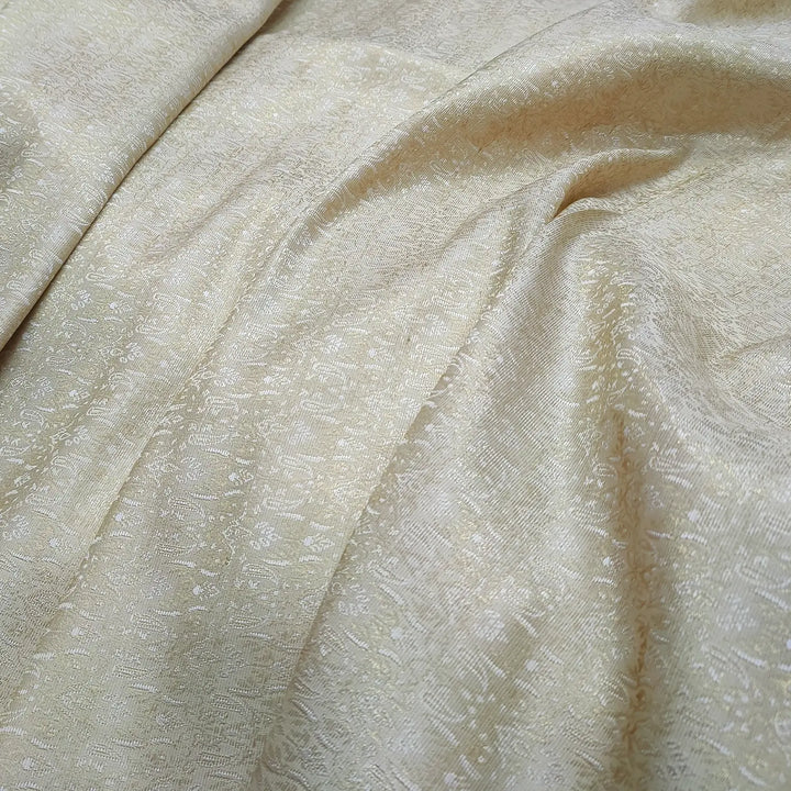 Cream Brocade Satin Silk Banarasi Fabric