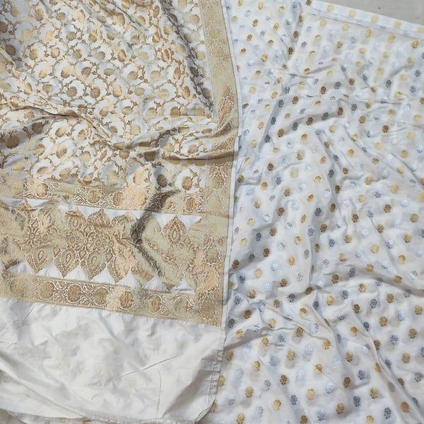 Dyeable Pure Katan Silk Golden Silver Zari Banarasi Suit