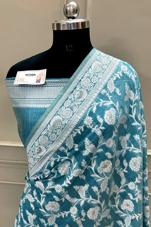 Firozi Resham Silk Banarasi Saree