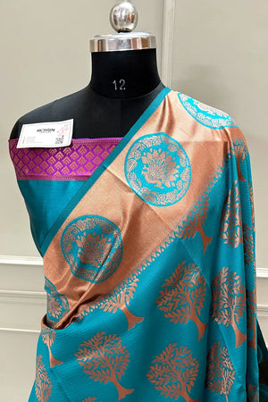 Firozi Resham Zari Silk Banarasi Saree