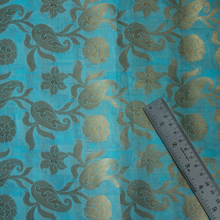 Firozi Zari Woven Banarasi Musrize Silk Fabric