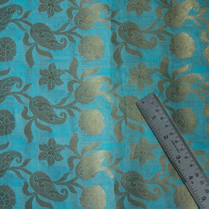 Firozi Zari Woven Banarasi Musrize Silk Fabric