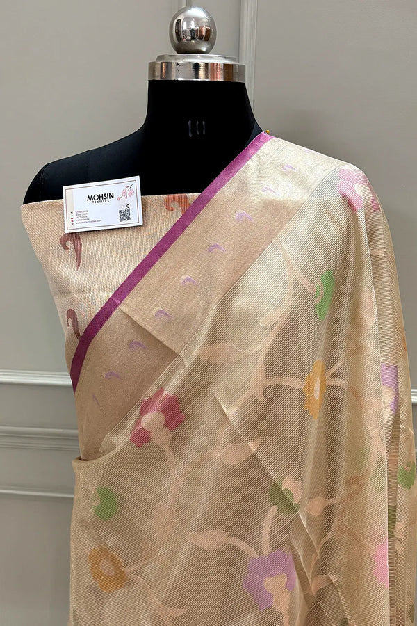 Gold Golden Zari Tissue Silk Banarasi Saree