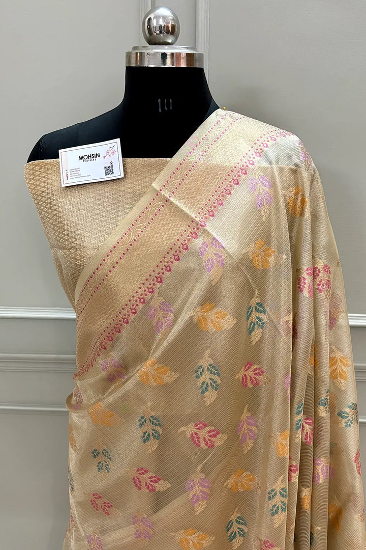 Gold Golden Zari Tissue Silk Banarasi Saree