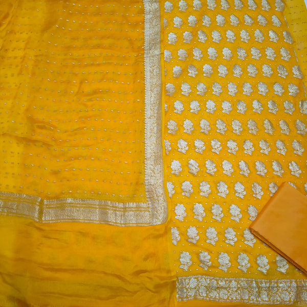 Gold Handloom Georgette Silk Banarasi Suit