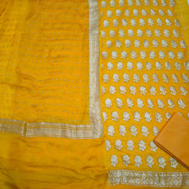 Gold Handloom Georgette Silk Banarasi Suit