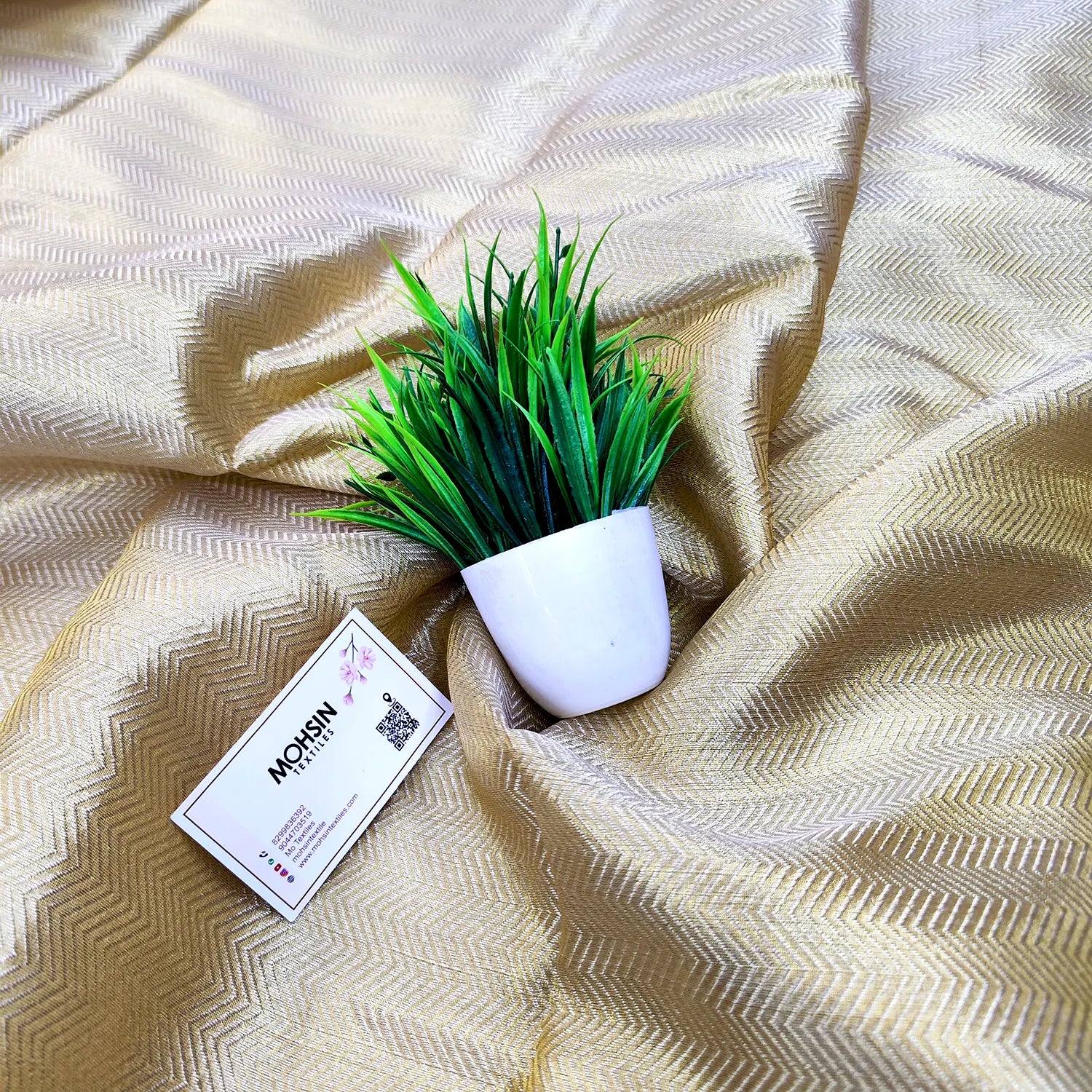 Gold Zari Tissue Silk Banarasi Fabric