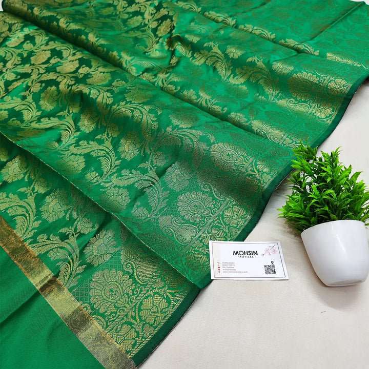 Green Golden Zari Banarasi Silk Dupatta