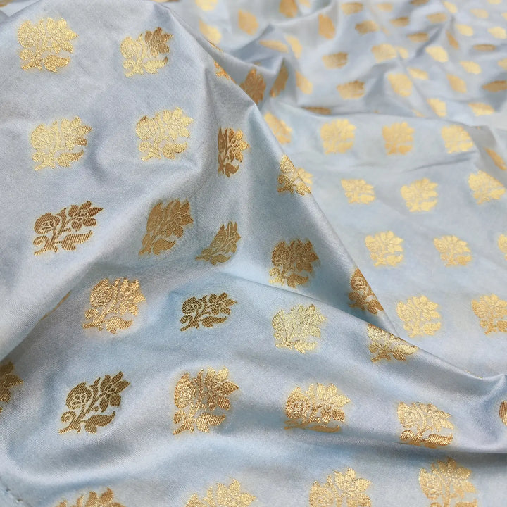 Grey Anmol Buti Katan Silk Banarasi Fabric