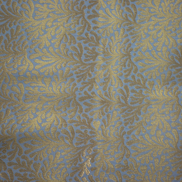 Grey Dhaniya Golden Zari Satin Silk Fabric