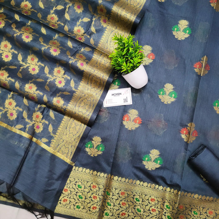 Grey Lotus Fawara Meenakari Banarasi Silk Suit