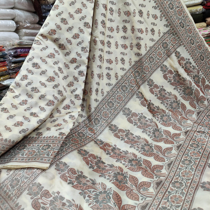 Beige Resham Work Cotton Silk Banarasi Saree