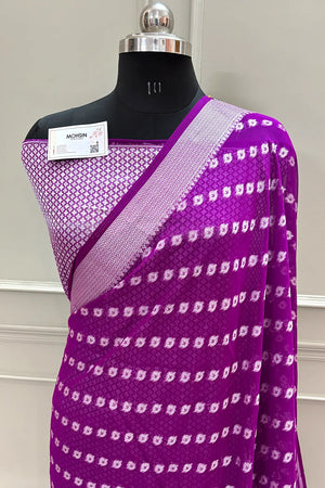 Magenta Resham Zari Georgette Silk Banarasi Saree