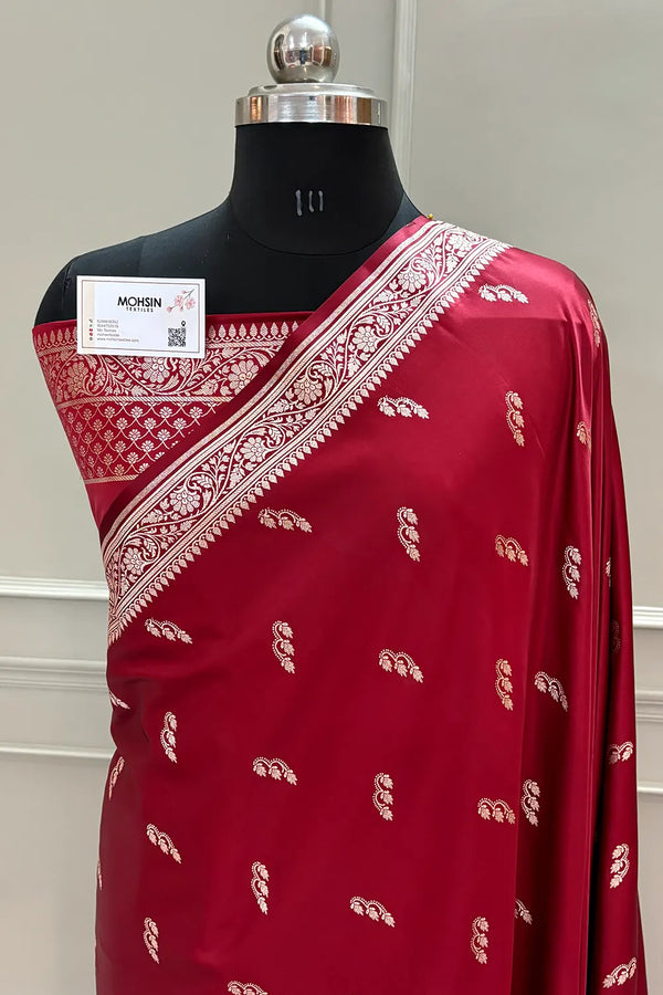 Maroon Candle Katan Silk Banarasi Saree